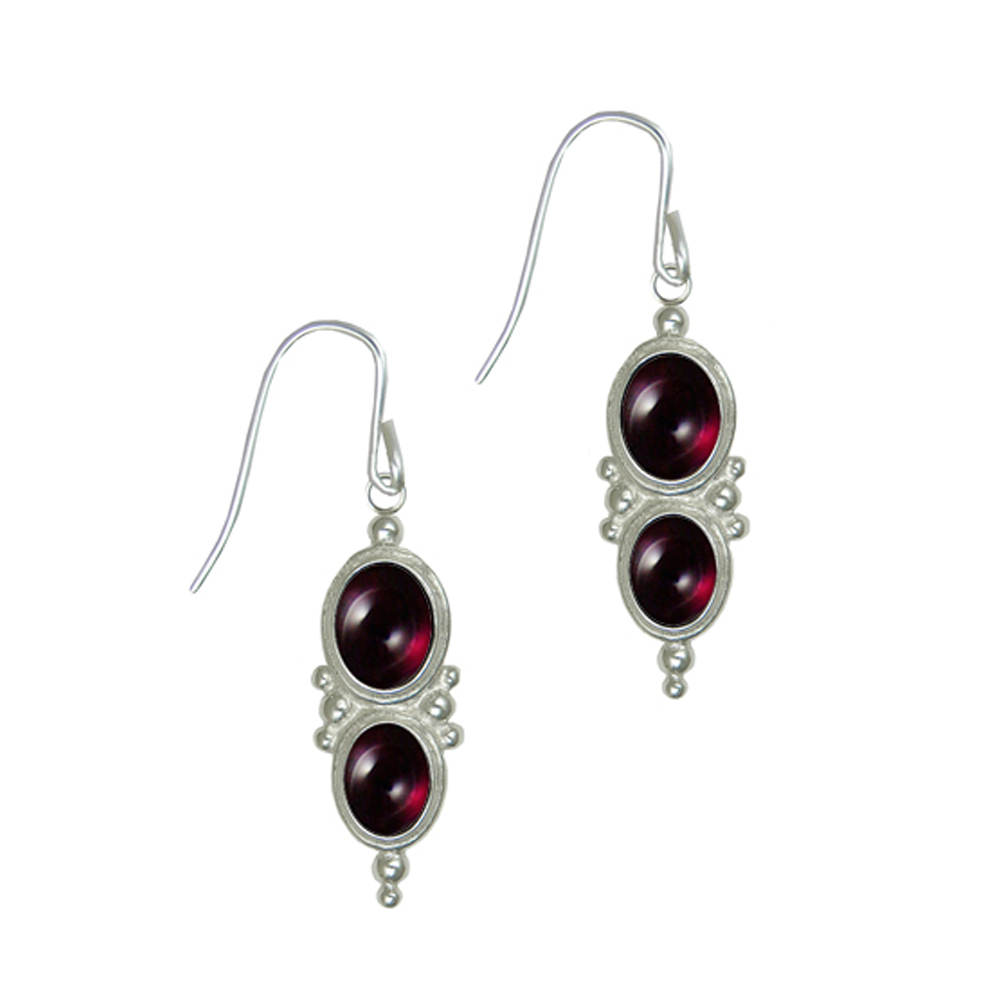 Sterling Silver Two Garnet Gemstone Drop Dangle Earrings